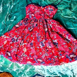 Red and blue spaghetti strap mini dress with padding